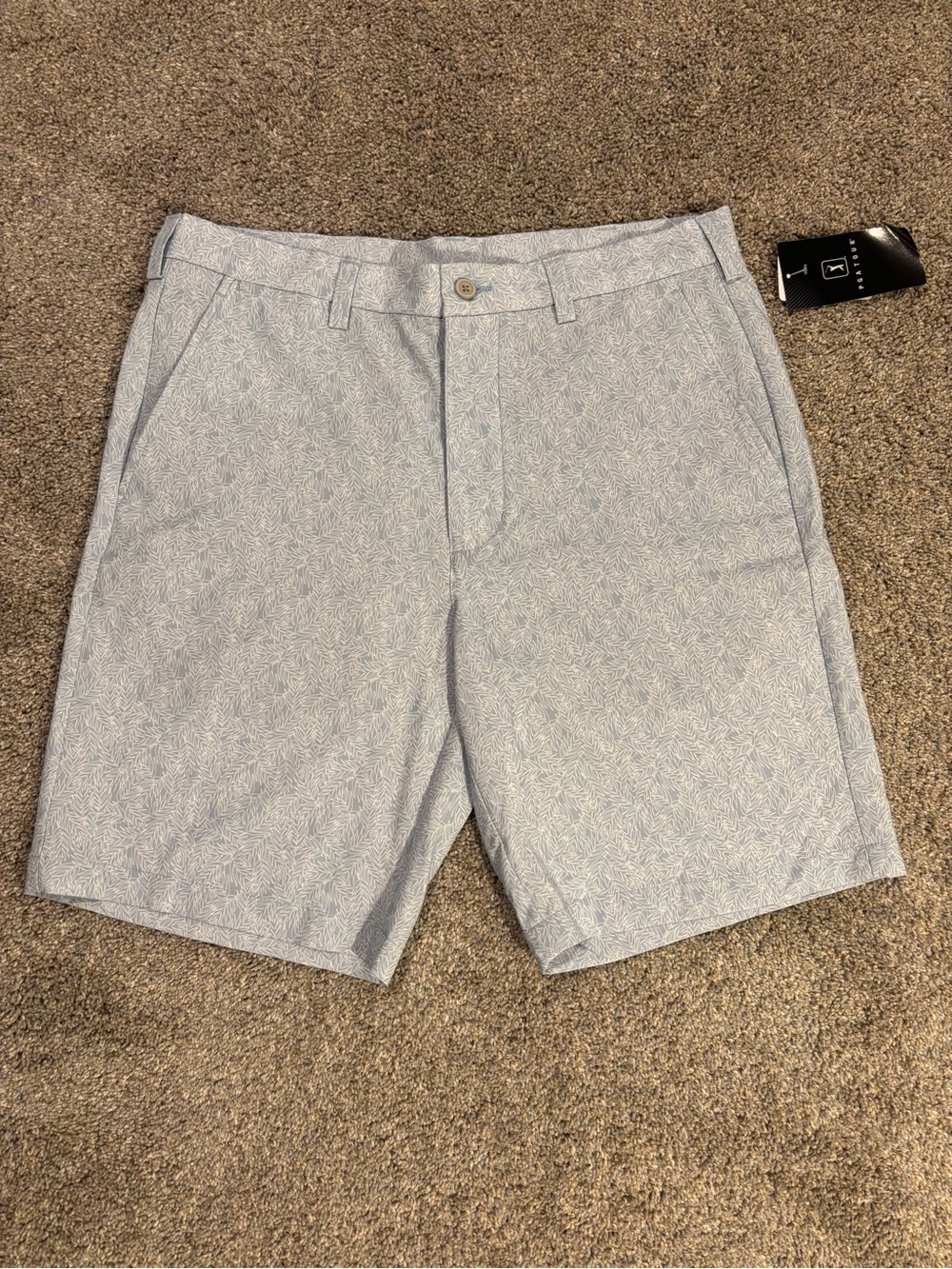 NWT PGA Tour Men’s Golf Shorts 34 Light Blue Tropical Hawaiian Design Summer